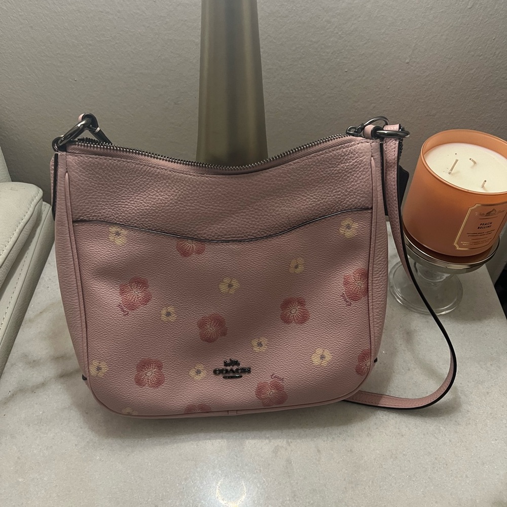 Pink Coach shoulder/crossbody bag with flowers